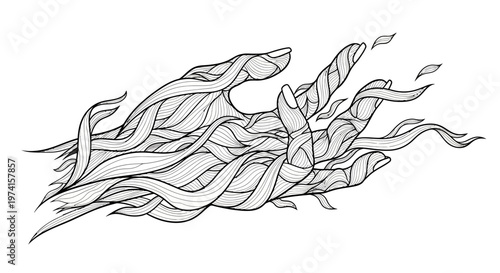 Abstract illustration of flowing seaweed underwater.