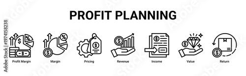 Profit Planning web banner icon vector illustration with icons of Profit Margin,Margin,Pricing,Revenue,Income,Value and Return