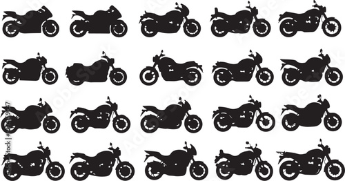 Collection of various motorcycle silhouettes on white background