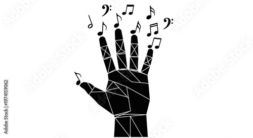 Hand with musical notes coming out.