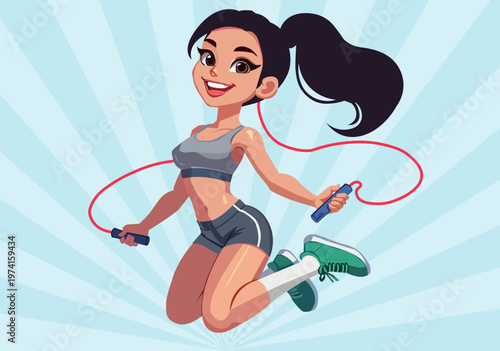 Energetic Young Woman Jumping Rope for Fitness