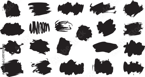 Collection of black ink brush strokes on white background