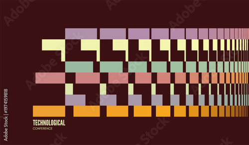 Geometric art. The design conveys a sense of movement and structure. The pattern is horizontally zoomed in perspective. Technological style. Vector for brochure, poster, cover, presentation or banner.