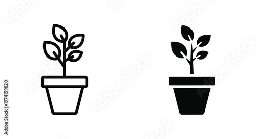 Two potted plants depicted in a simple striking black silhouette