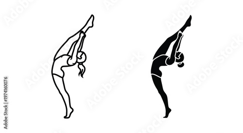 Two gymnasts performing a backbend pose a striking black silhouette