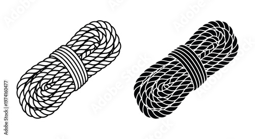 Two coiled ropes presented in a striking black and white silhouette