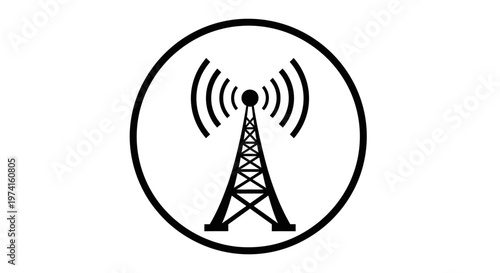 Radio tower broadcasting signal icon.