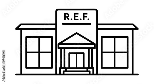 Simple Building with Porch and Letters.