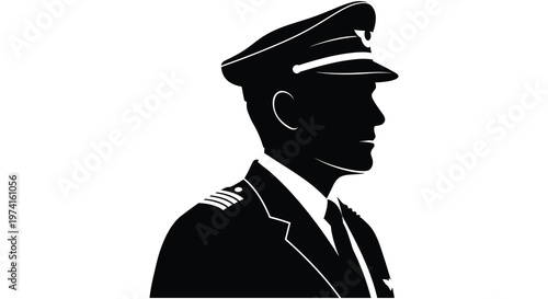 A striking profile of a pilot in uniform rendered as a silhouette