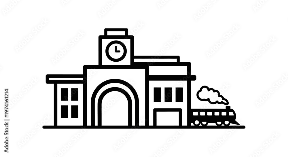 Naklejka premium Train Station Building with Clock Tower.
