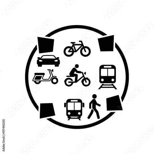 Transportation modes and vehicles icons.