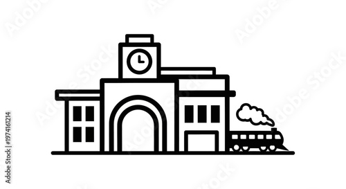 Train Station Building with Clock Tower.