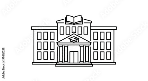 University Building Line Drawing Illustration.