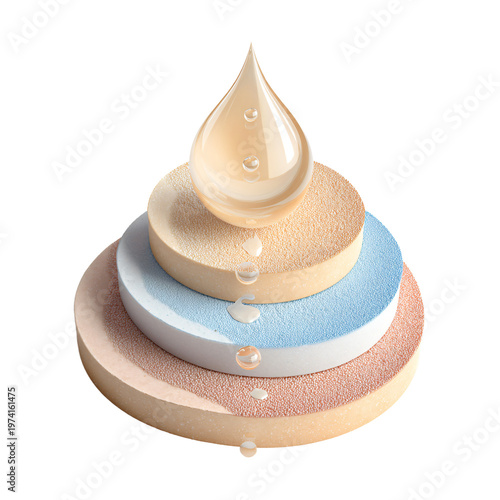 Skin Hydration Concept: Water Drop & Layers Isolated Image for Beauty Products Marketing