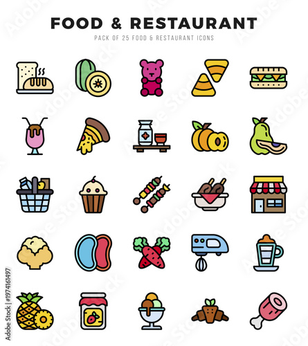 Food and Restaurant elements. Lineal Color web icon set. Simple vector illustration.
