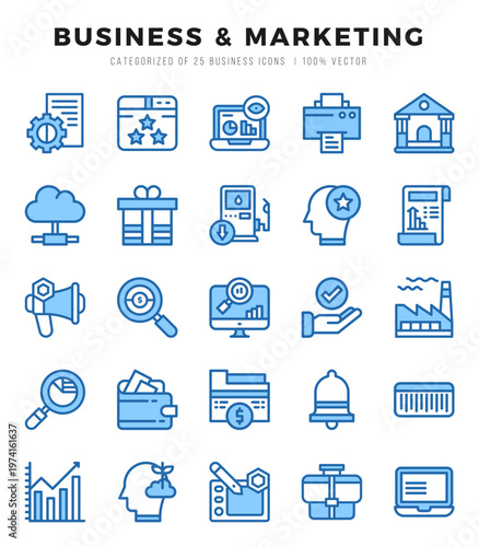 Vector icons set of Business & Marketing. Two Color style Icons.