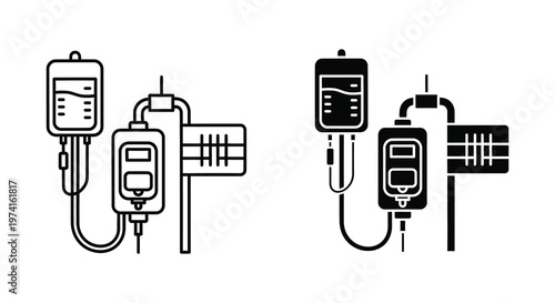 Medical infusion pump system diagrams showing different views in black silhouette