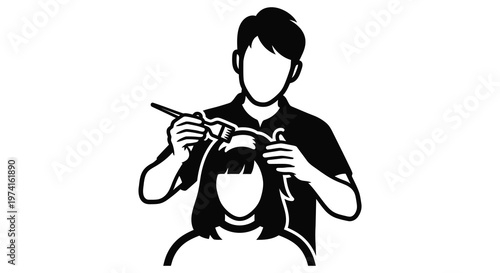Father carefully cutting his daughter s hair a striking black silhouette