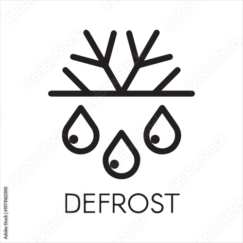 Snowflake and drop thin stroke linear icon. Defrost and freeze concept logo. Symbol of fridge or air conditioner. Vector outline label
