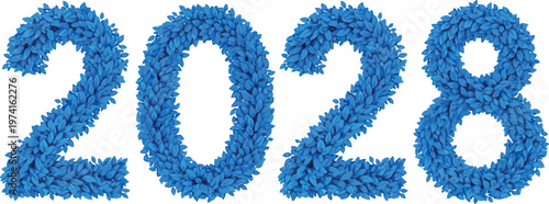 A blue pixelated image of the year 2028