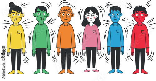 A group of cartoon people with different colored skin tones