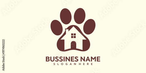 Logo design featuring a house and paw.