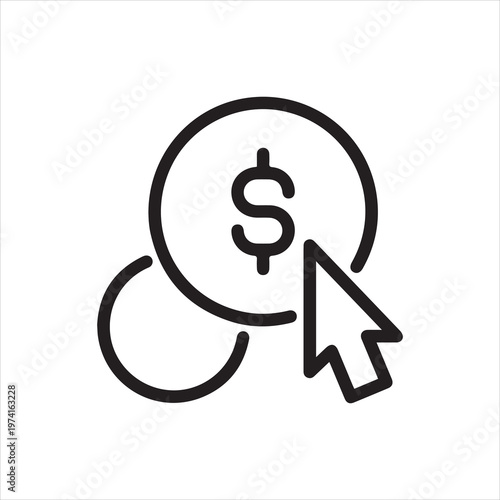 Computer mouse and dollar icon. Click on money sign. Online financial label for banking sites and applications, stores, payment, money management. Vector illustration isolated on white