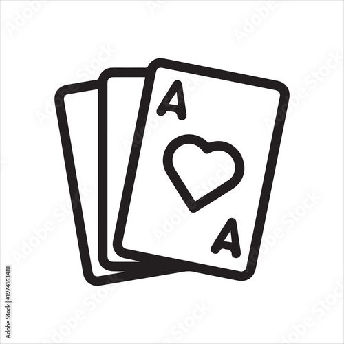 Playing cards and ACE contour icon. Casino symbol. Gambling club sign. Poker, preference, solitaire line label