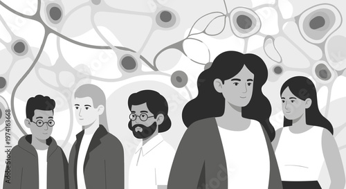 A monochrome illustration of a young man wearing glasses, evoking introspection and a calm, studious mood. Ideal for websites, blogs, or social media 