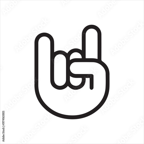 Rock fingers linear icon. Emblem of musical rock festivals, punk and metal styles. Human hand gesture outline label