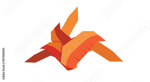 A geometric illustration of overlapping shapes in warm colors, featuring shades of red, orange, and tan. Abstract form is on white