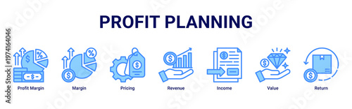Profit Planning web banner icon vector illustration with icons of Profit Margin,Margin,Pricing,Revenue,Income,Value and Return
