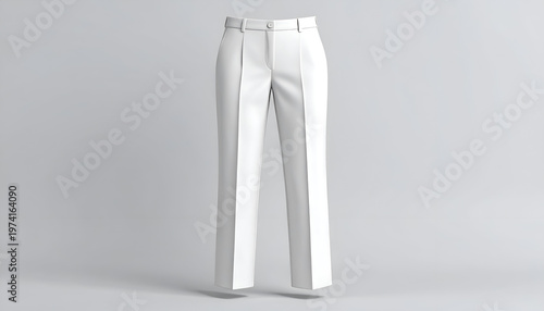Realistic, isolated image of pristine white tailored pants floating in a neutral space