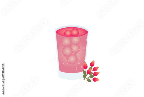 冷えたアイスローズヒップティーとローズヒップ