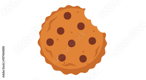 A flat illustration of a round, partially eaten baked treat, golden brown with dark dots, and a wavy edge, against a white background