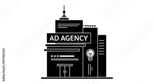 Black and white ad agency building.
