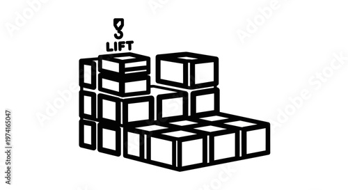 Black and white boxes being lifted.