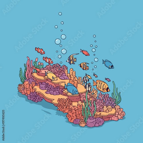 Vibrant coral reef with tropical fish.