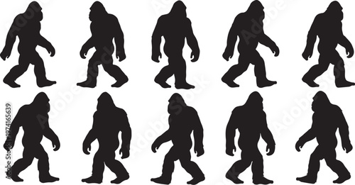 Bigfoot walking in various poses in black silhouette sequence
