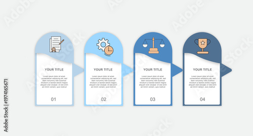 Modern 4 steps infographic vector template with business icons, timeline layout, and clean design, representing workflow, strategy planning, and process presentation for corporate and marketing use.