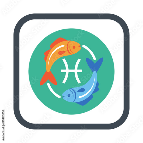 Pisces Zodiac Sign Illustration with Two Fish and Astrology Symbol in Retro Style