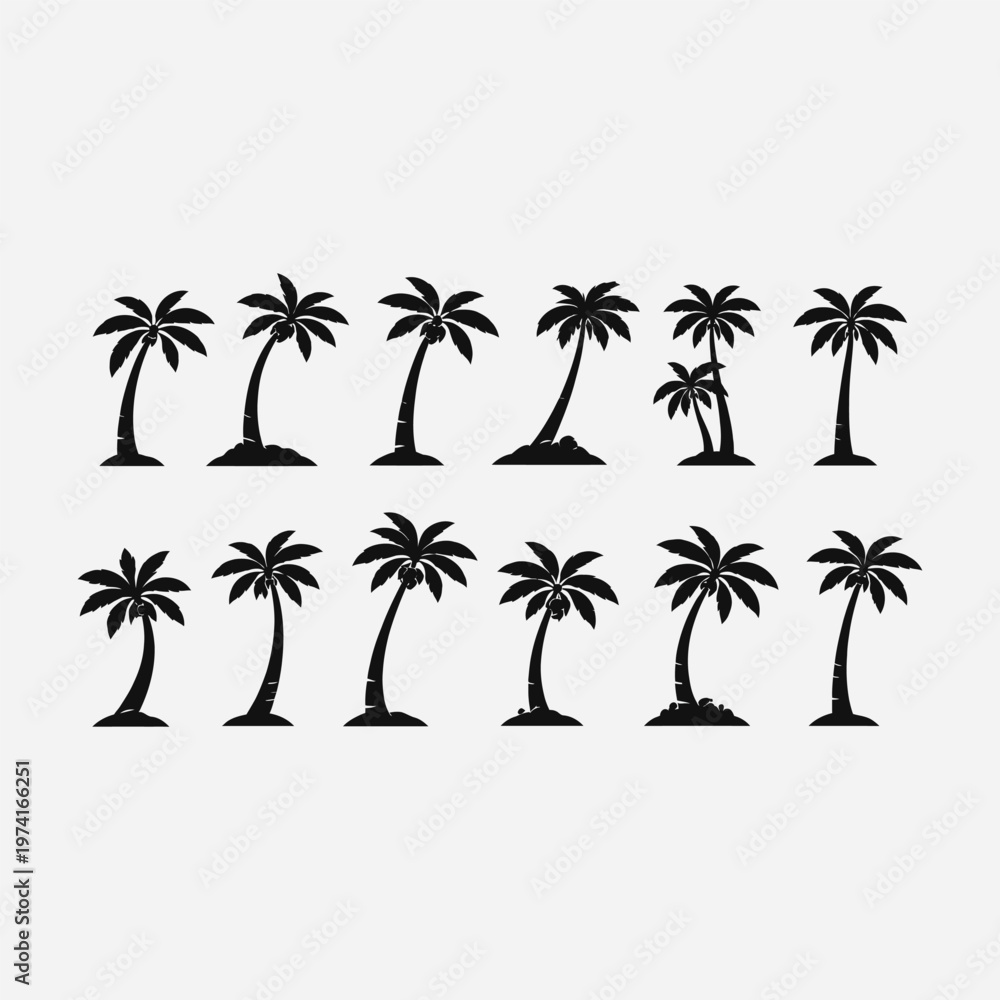 Fototapeta premium Palm Tree Silhouettes Set Tropical Beach Summer Vector Collection