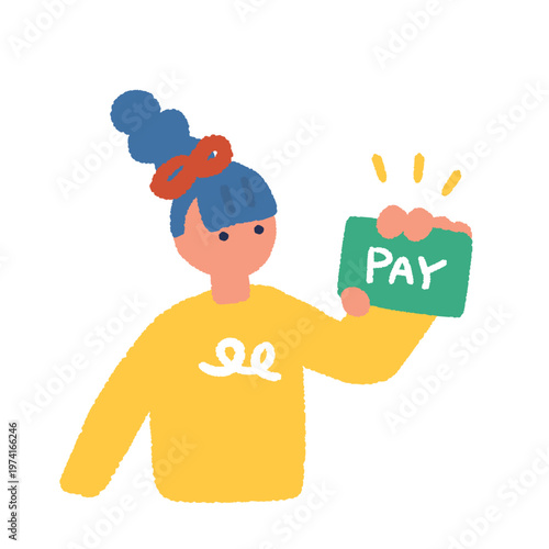 デビットカードやクレジットカード_支払いカードを持つ女性の上半身イラスト