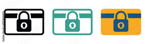 Security credit card icon set, secure payment symbols, financial protection concept, banking and e commerce icons, data security and fraud prevention theme