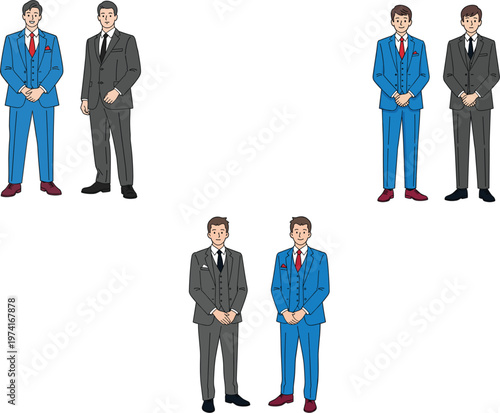 Professional businessman in elegant suits collection for formal wear fashion corporate success and office worker character set