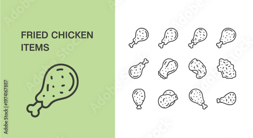 Set of crisp fried chicken drumstick vector icons for fast food restaurant menu design project