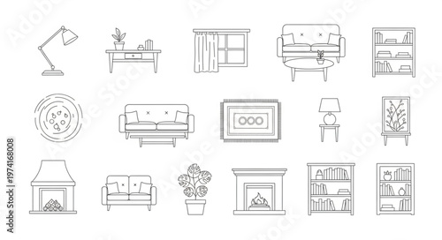 Collection of Hand-Drawn Furniture and Interior Design Elements.
