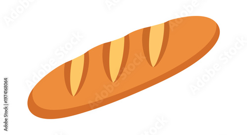 Illustration of a baguette-style loaf of bread, featuring a light brown body with three slightly lighter-colored score marks, simple style on a white backdrop