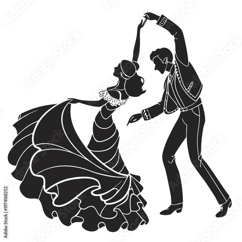 Flamenco Dancer Couple Silhouette Vector Passionate Spanish Dance for Festival Design