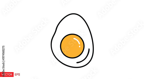 A cartoon illustration of a single fried egg with a round yellow yolk and a white, irregular-shaped egg white. The outline is black